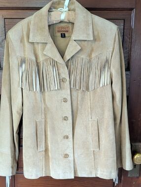 Vintage Tan Leather Suede Fringe Western Jacket L